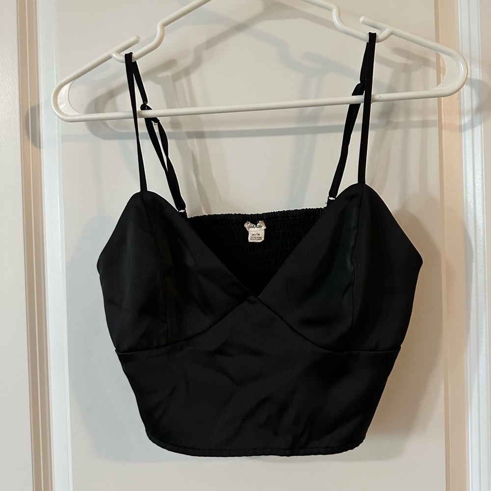 Garage Black Crop Top with Thin Straps